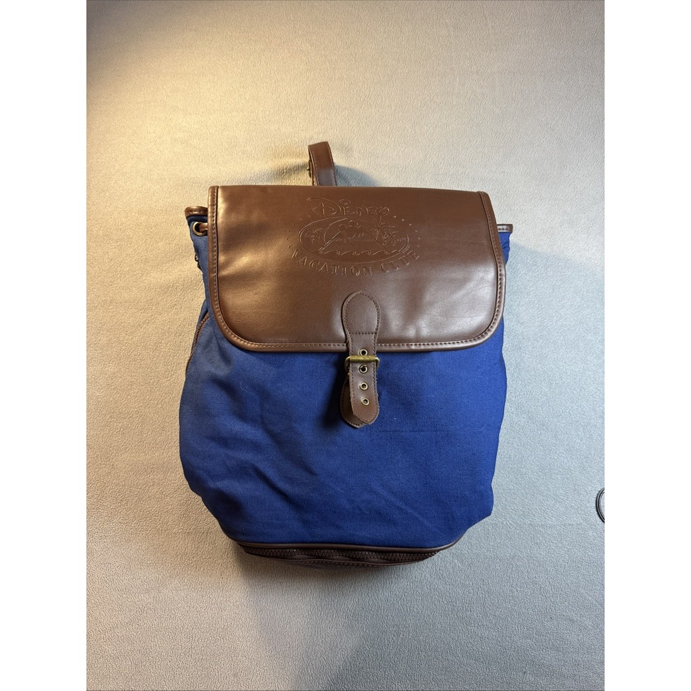 Disney Vacation Club Member Backpack Blue Canvas& Brown Faux Leather